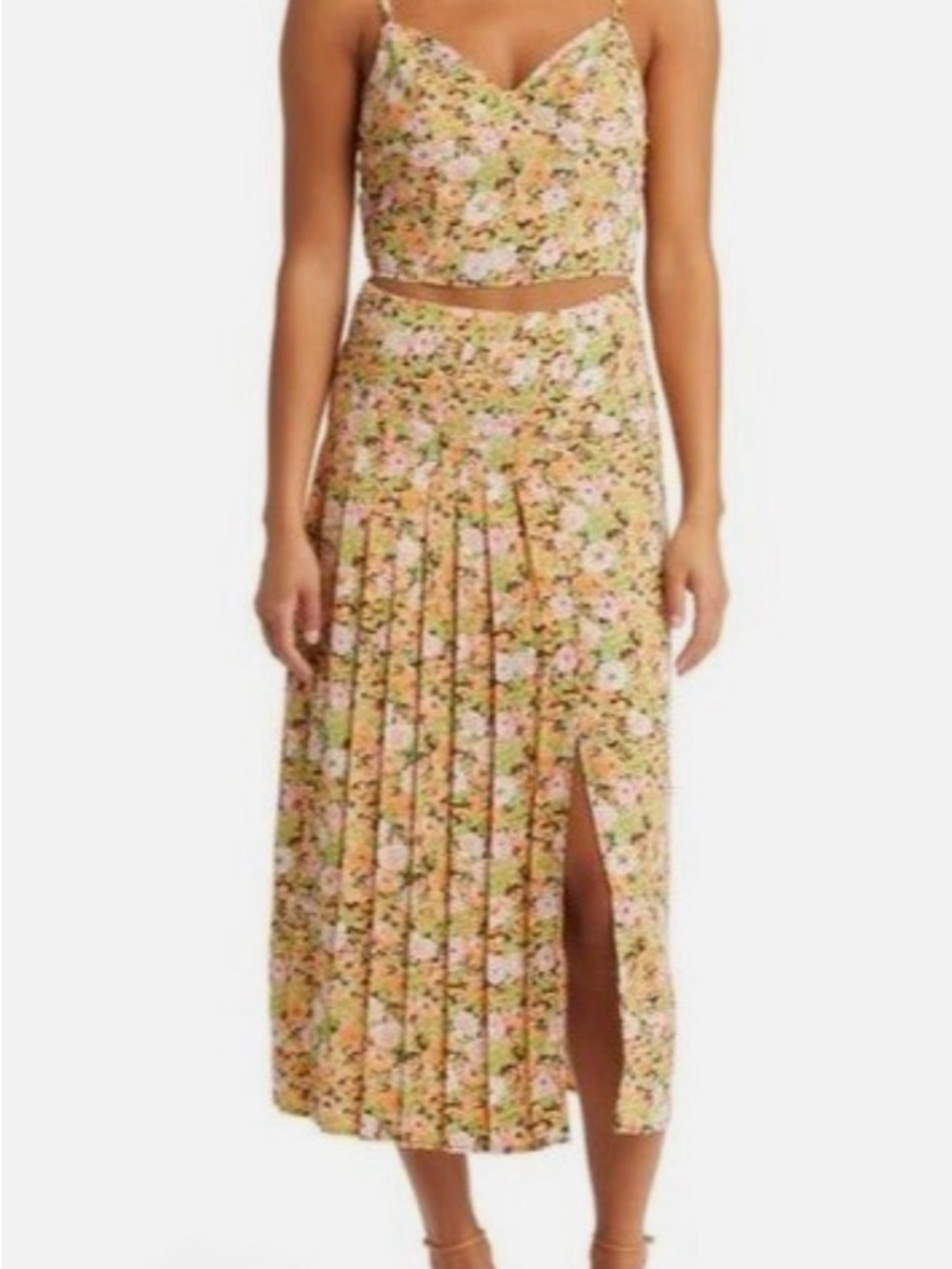 NWOT Open Edit Floral Set - cropped top and pleated midi skirt